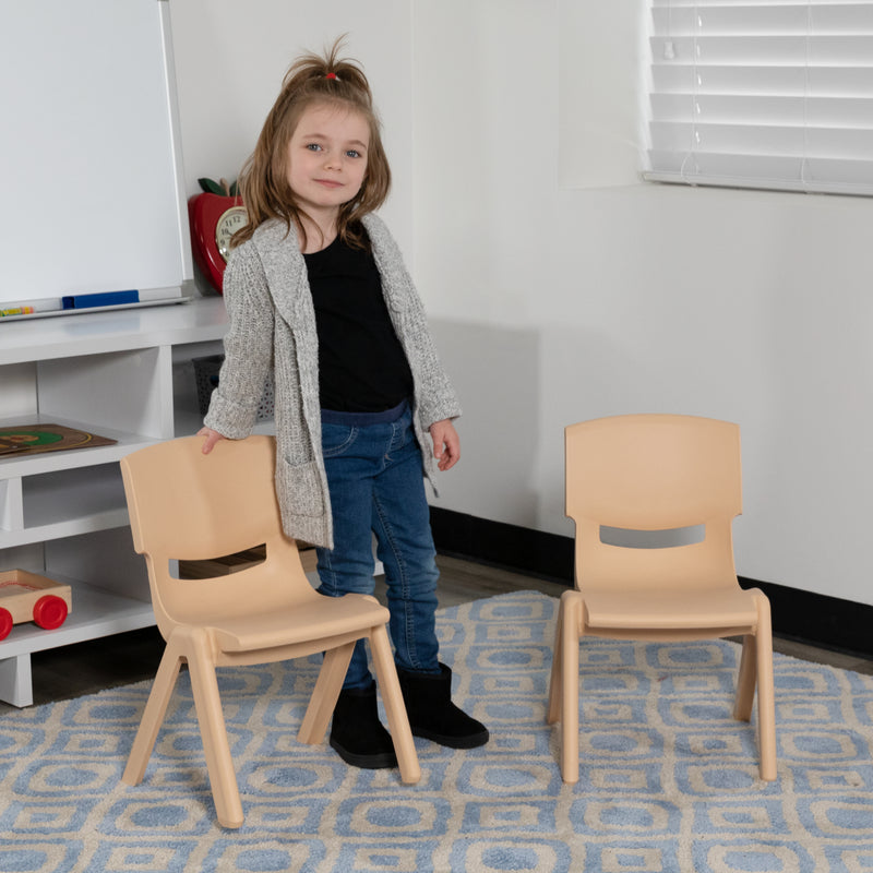 2 Pack Natural Plastic Stackable School Chair with 10.5" Seat Height