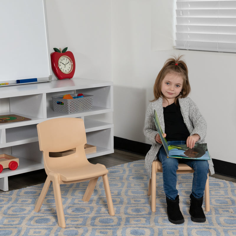 2 Pack Natural Plastic Stackable School Chair with 10.5" Seat Height