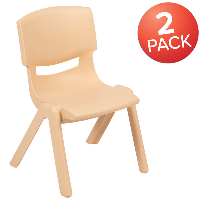 2 Pack Natural Plastic Stackable School Chair with 10.5" Seat Height