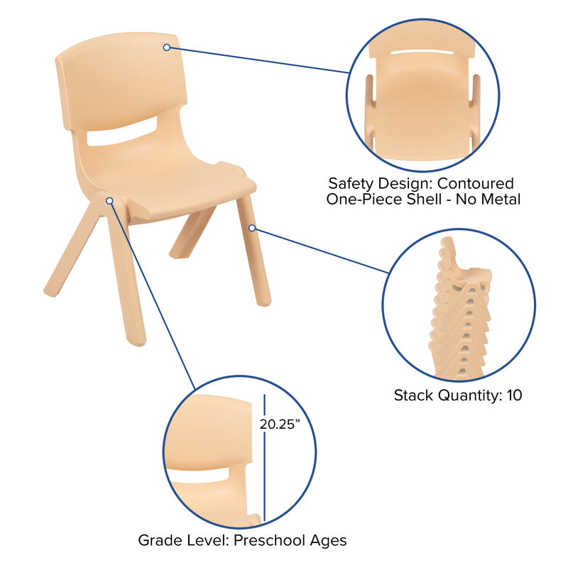 2 Pack Natural Plastic Stackable School Chair with 10.5" Seat Height