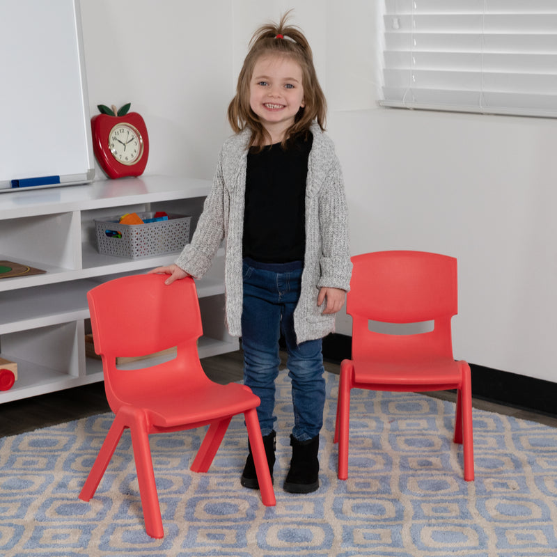 2 Pack Red Plastic Stackable School Chair with 10.5'' Seat Height