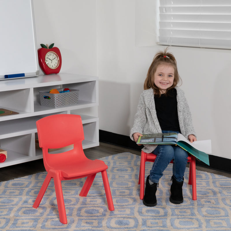 2 Pack Red Plastic Stackable School Chair with 10.5'' Seat Height