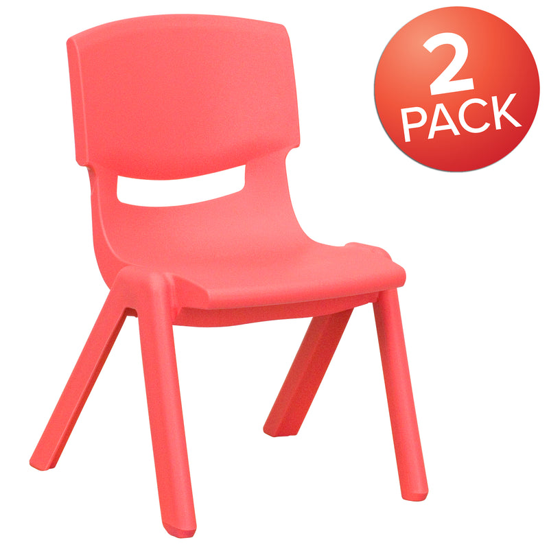 2 Pack Red Plastic Stackable School Chair with 10.5'' Seat Height