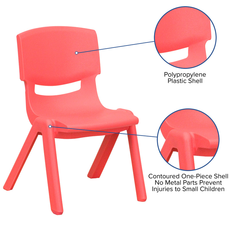 2 Pack Red Plastic Stackable School Chair with 10.5'' Seat Height