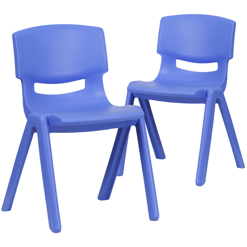 2 Pack Blue Plastic Stackable School Chair with 13.25" Seat Height