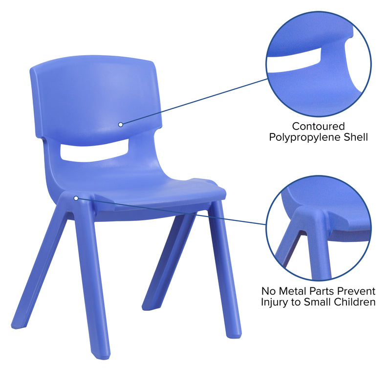 2 Pack Blue Plastic Stackable School Chair with 13.25" Seat Height