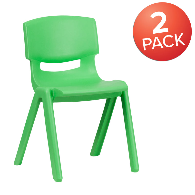 2 Pack Green Plastic Stackable School Chair with 13.25" Seat Height