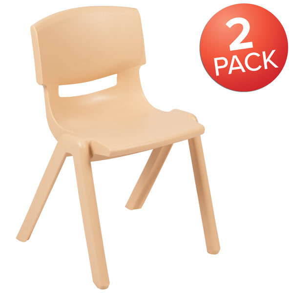 2 Pack Natural Plastic Stackable School Chair with 13.25" Seat Height