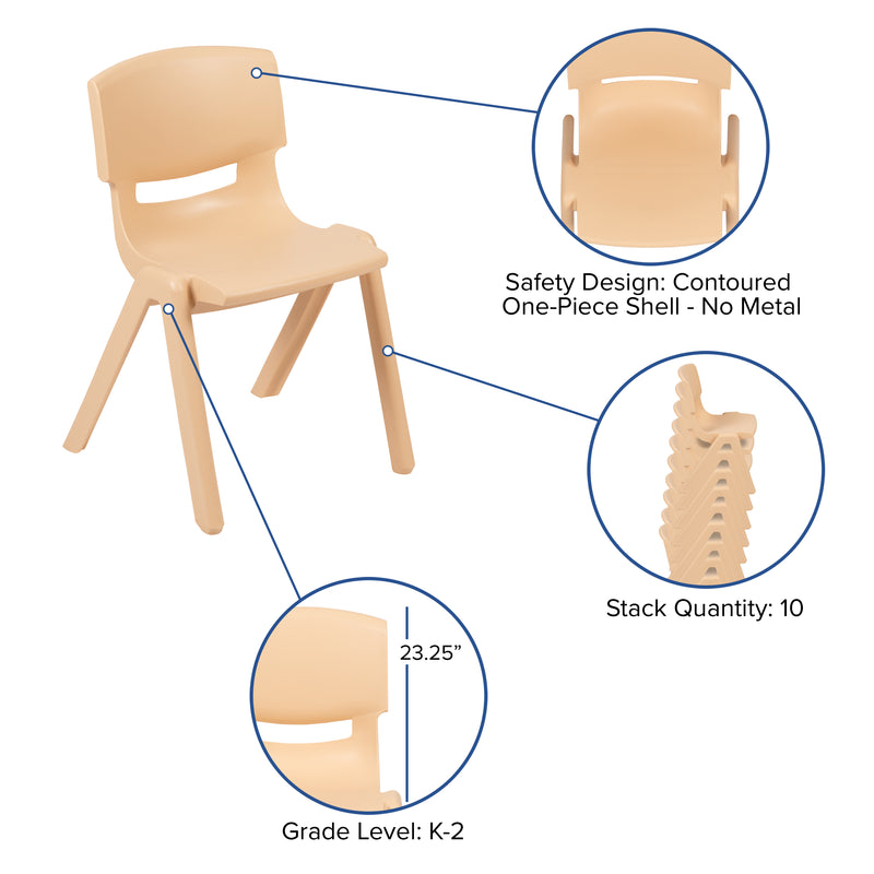 2 Pack Natural Plastic Stackable School Chair with 13.25" Seat Height