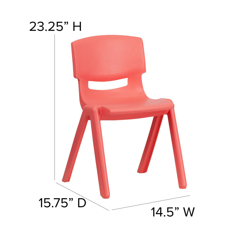 2 Pack Red Plastic Stackable School Chair with 13.25" Seat Height