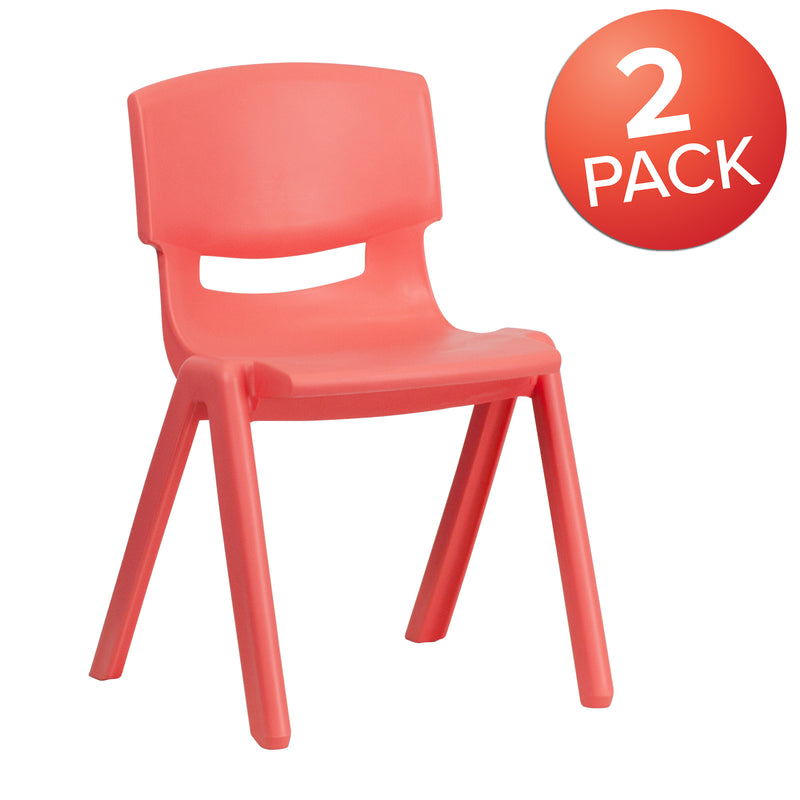 2 Pack Red Plastic Stackable School Chair with 13.25" Seat Height