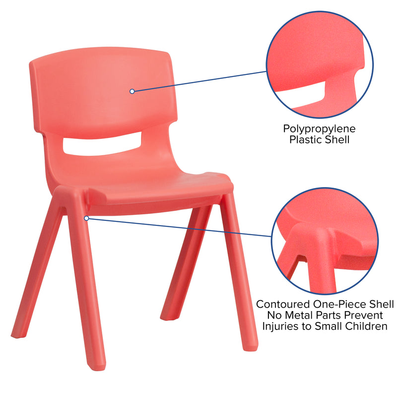 2 Pack Red Plastic Stackable School Chair with 13.25" Seat Height