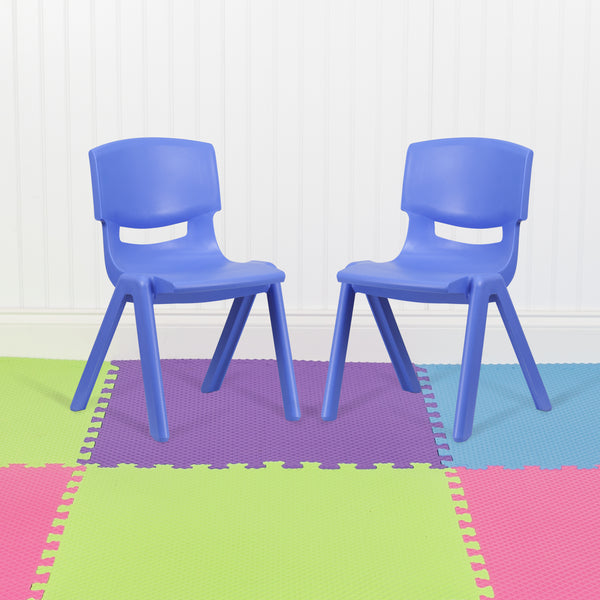 2 Pack Blue Plastic Stackable School Chair with 15.5" Seat Height