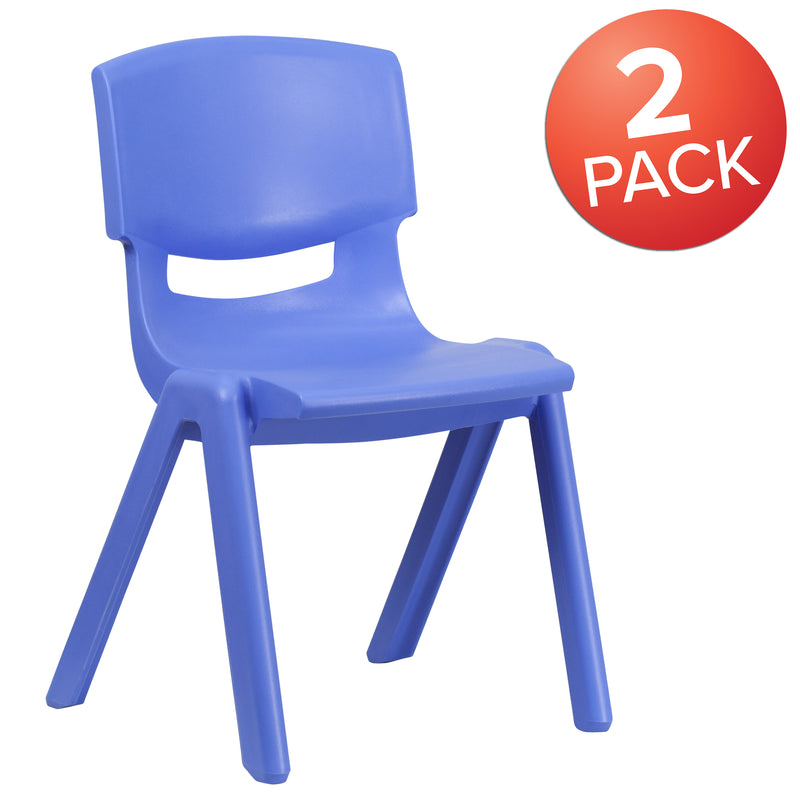 2 Pack Blue Plastic Stackable School Chair with 15.5" Seat Height