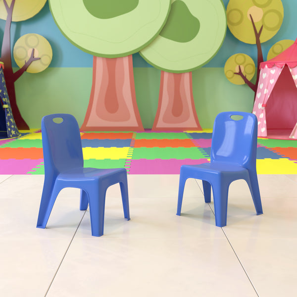 2 Pack Blue Plastic Stackable School Chair with Carrying Handle and 11" Seat Height