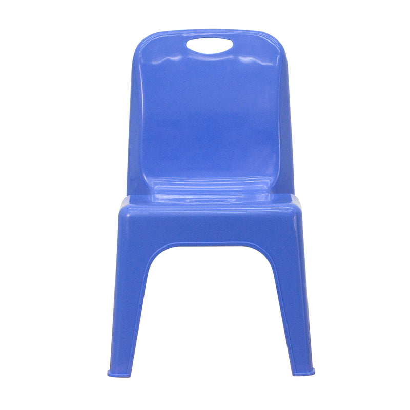 2 Pack Blue Plastic Stackable School Chair with Carrying Handle and 11" Seat Height