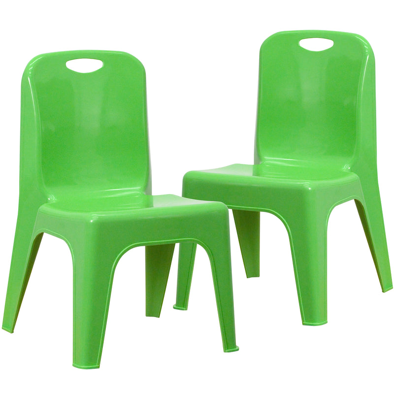 2 Pack Green Plastic Stackable School Chair with Carrying Handle and 11" Seat Height