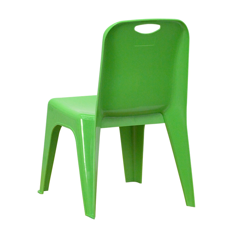 2 Pack Green Plastic Stackable School Chair with Carrying Handle and 11" Seat Height