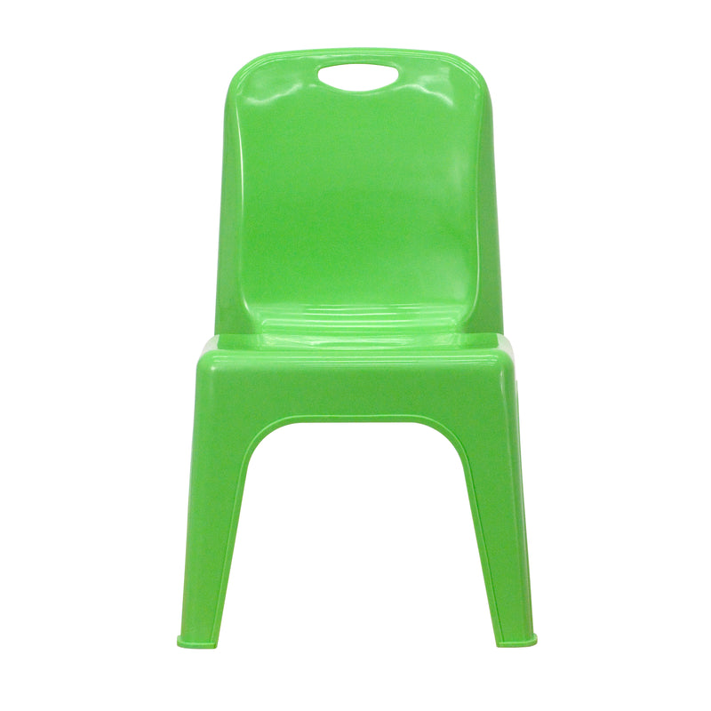 2 Pack Green Plastic Stackable School Chair with Carrying Handle and 11" Seat Height