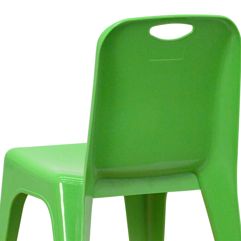 2 Pack Green Plastic Stackable School Chair with Carrying Handle and 11" Seat Height