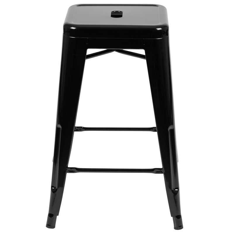 24" High Metal Counter-Height, Indoor Bar Stool in Black - Stackable Set of 4