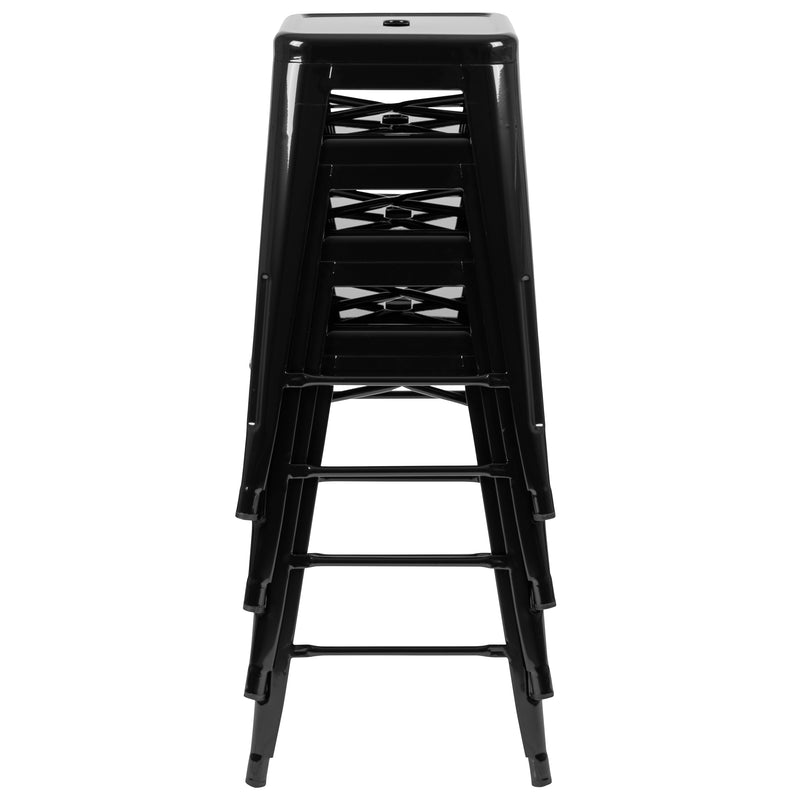 24" High Metal Counter-Height, Indoor Bar Stool in Black - Stackable Set of 4