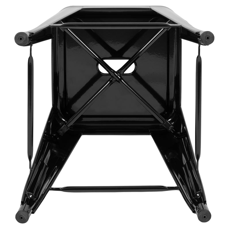 24" High Metal Counter-Height, Indoor Bar Stool in Black - Stackable Set of 4