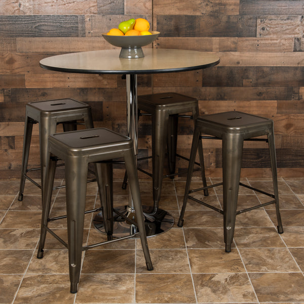 24" High Metal Counter-Height, Indoor Bar Stool in Gun Metal Gray - Stackable Set of 4