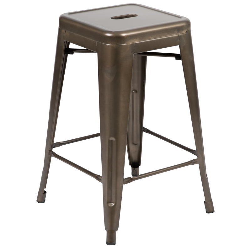 24" High Metal Counter-Height, Indoor Bar Stool in Gun Metal Gray - Stackable Set of 4