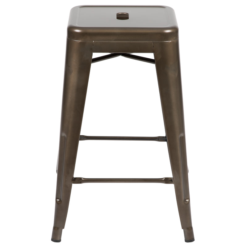 24" High Metal Counter-Height, Indoor Bar Stool in Gun Metal Gray - Stackable Set of 4