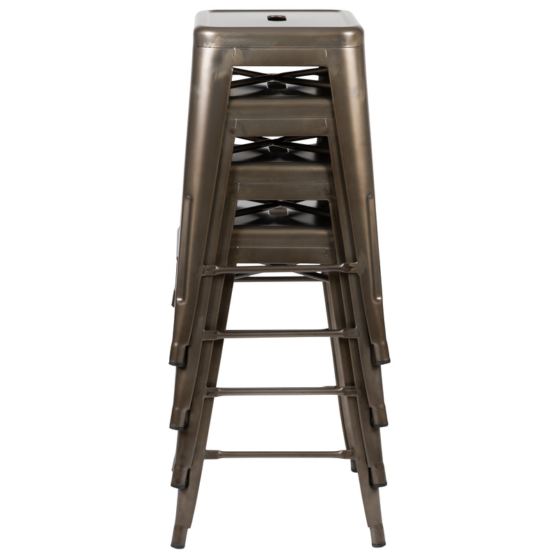 24" High Metal Counter-Height, Indoor Bar Stool in Gun Metal Gray - Stackable Set of 4