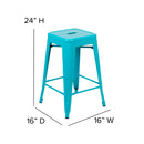 24" High Metal Counter-Height, Indoor Bar Stool in Teal - Stackable Set of 4