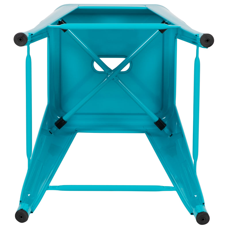 24" High Metal Counter-Height, Indoor Bar Stool in Teal - Stackable Set of 4