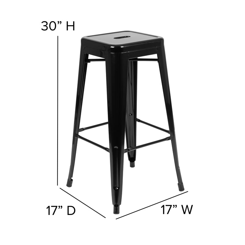 30" High Metal Indoor Bar Stool in Black - Stackable Set of 4