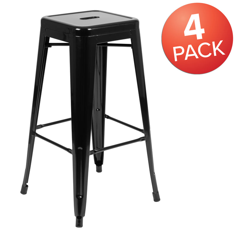 30" High Metal Indoor Bar Stool in Black - Stackable Set of 4