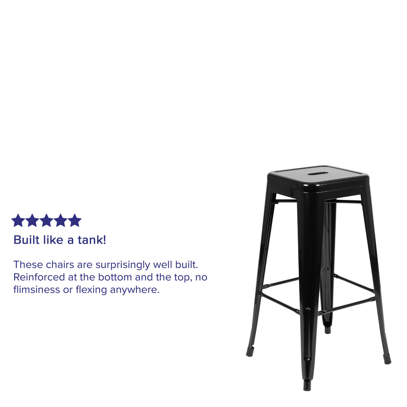 30" High Metal Indoor Bar Stool in Black - Stackable Set of 4