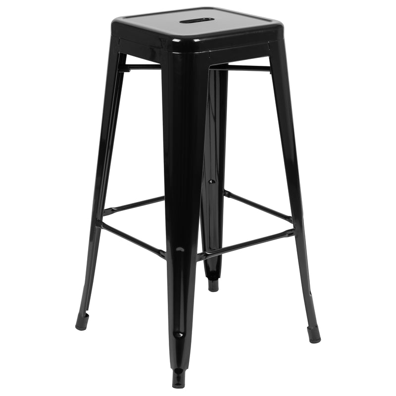 30" High Metal Indoor Bar Stool in Black - Stackable Set of 4