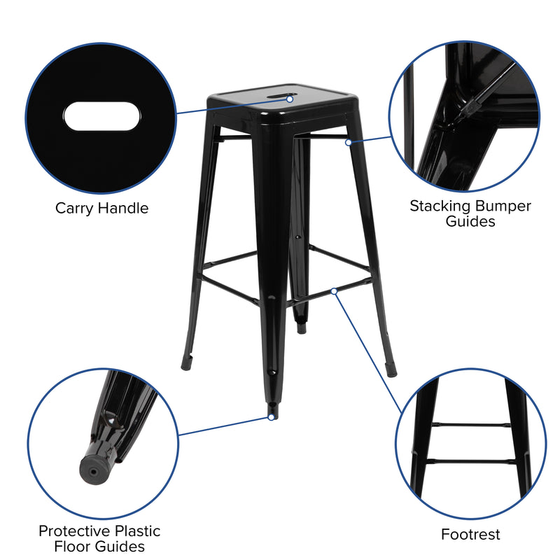 30" High Metal Indoor Bar Stool in Black - Stackable Set of 4