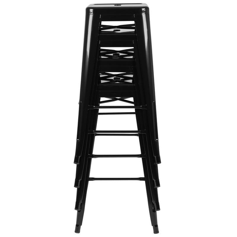 30" High Metal Indoor Bar Stool in Black - Stackable Set of 4