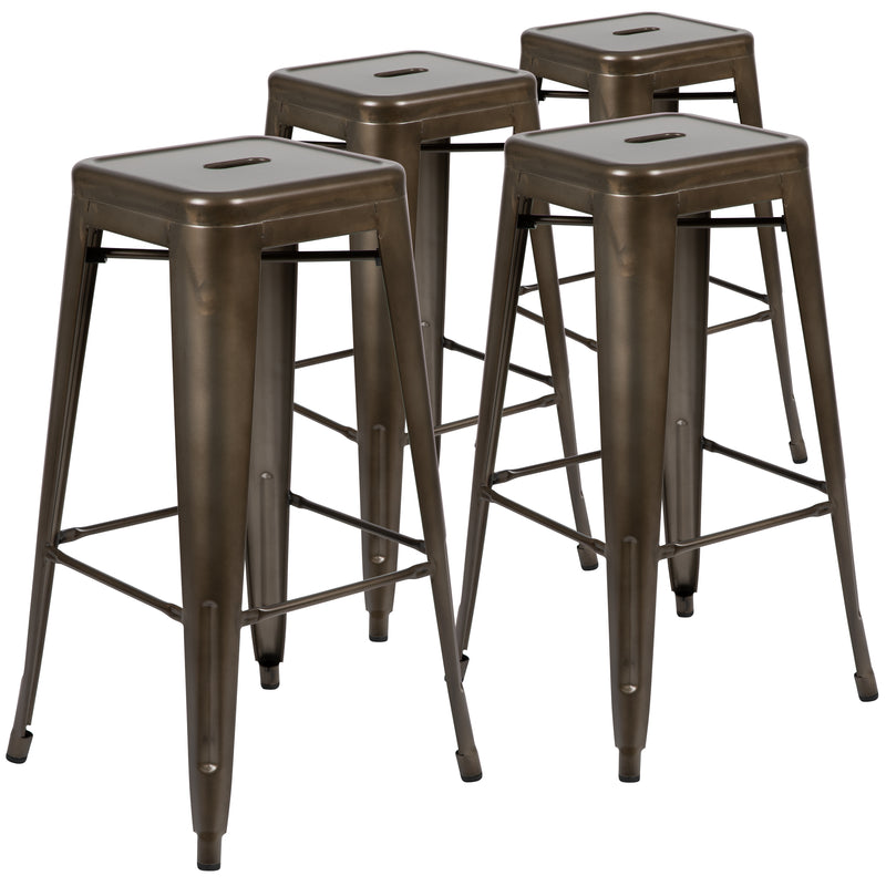 30" High Metal Indoor Bar Stool in Gun Metal Gray - Stackable Set of 4