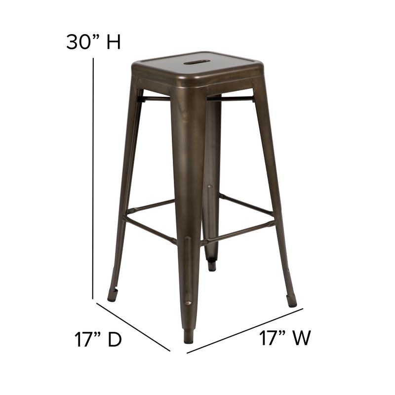 30" High Metal Indoor Bar Stool in Gun Metal Gray - Stackable Set of 4