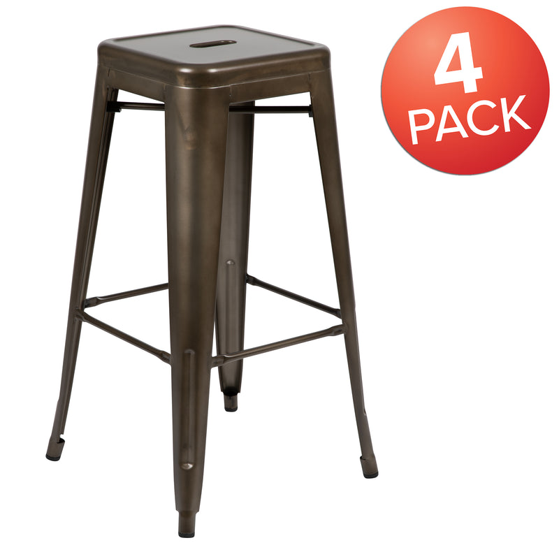 30" High Metal Indoor Bar Stool in Gun Metal Gray - Stackable Set of 4