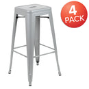 30" High Metal Indoor Bar Stool in Silver - Stackable Set of 4