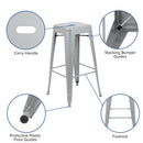 30" High Metal Indoor Bar Stool in Silver - Stackable Set of 4