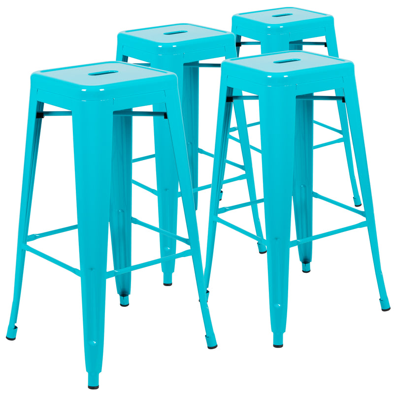 30" High Metal Indoor Bar Stool in Teal - Stackable Set of 4