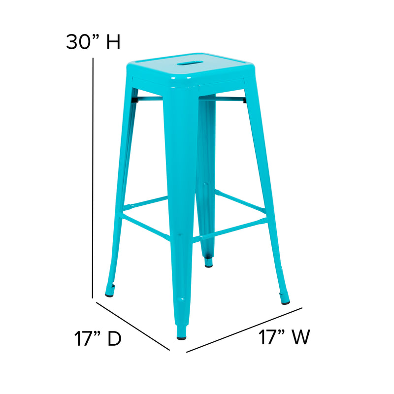 30" High Metal Indoor Bar Stool in Teal - Stackable Set of 4