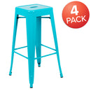 30" High Metal Indoor Bar Stool in Teal - Stackable Set of 4