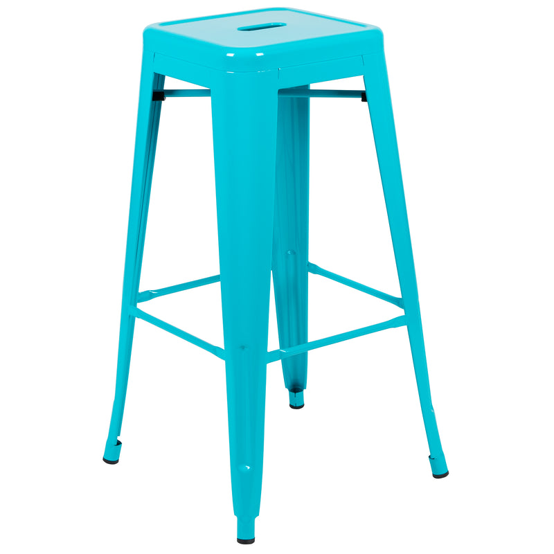 30" High Metal Indoor Bar Stool in Teal - Stackable Set of 4