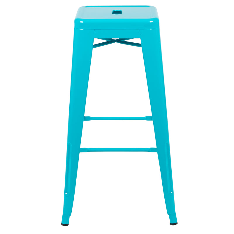 30" High Metal Indoor Bar Stool in Teal - Stackable Set of 4