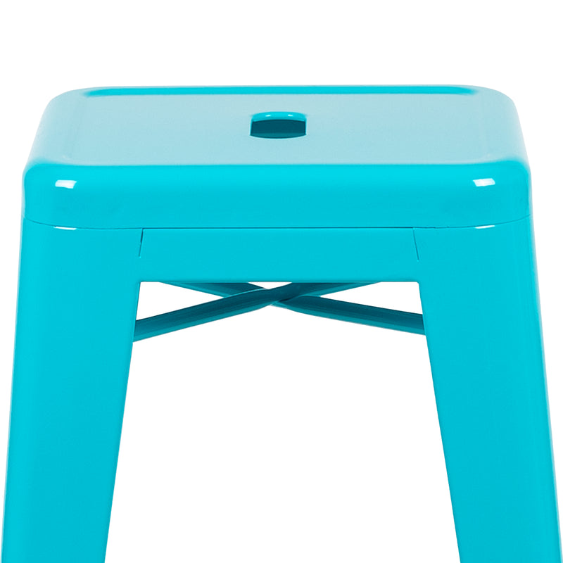 30" High Metal Indoor Bar Stool in Teal - Stackable Set of 4